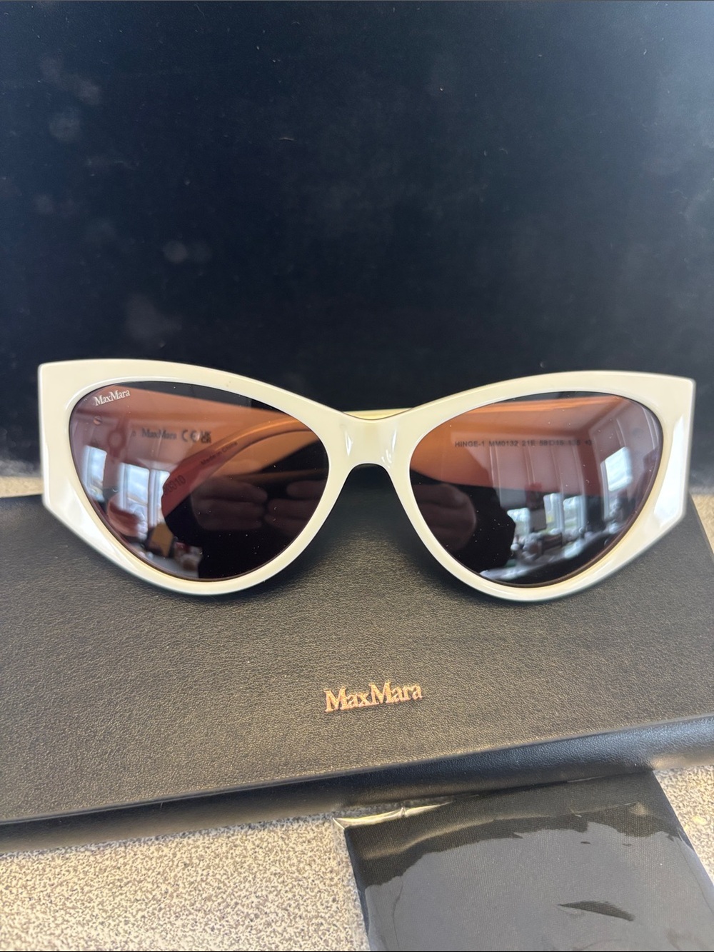 MaxMara Cream Cat-Eye Sunglasses with Brown Lenses